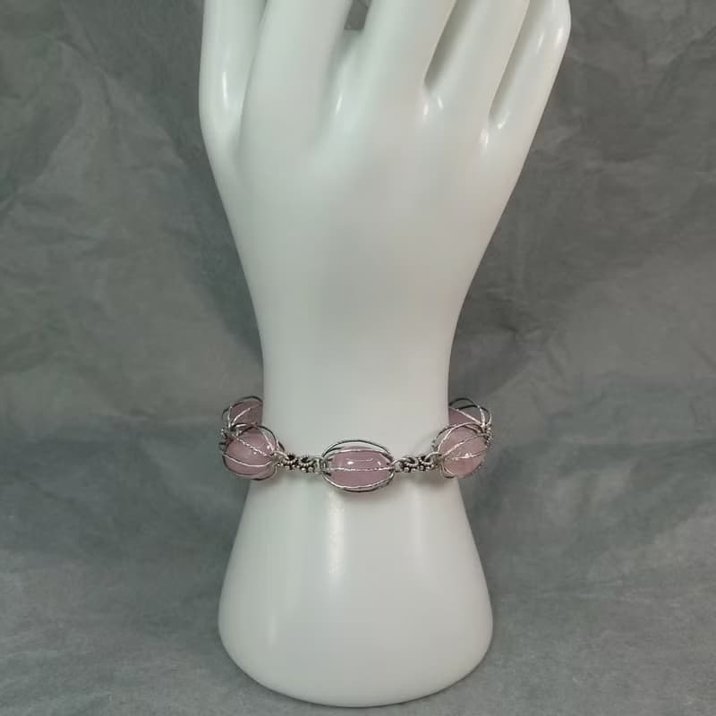 手鍊 天然 粉紅 摩根石 自然形狀 薔薇輝石 紅鈦晶 925銀飾 寶石