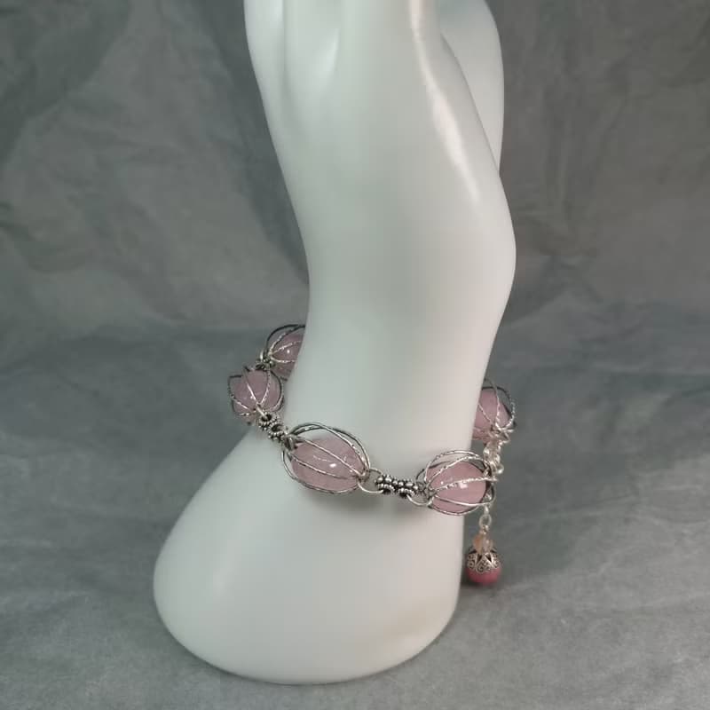 手鍊 天然 粉紅 摩根石 自然形狀 薔薇輝石 紅鈦晶 925銀飾 寶石