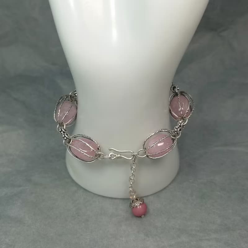 手鍊 天然 粉紅 摩根石 自然形狀 薔薇輝石 紅鈦晶 925銀飾 寶石