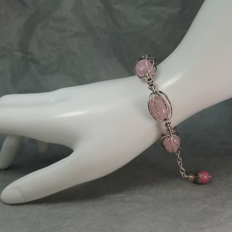 手鍊 天然 粉紅 摩根石 自然形狀 薔薇輝石 紅鈦晶 925銀飾 寶石