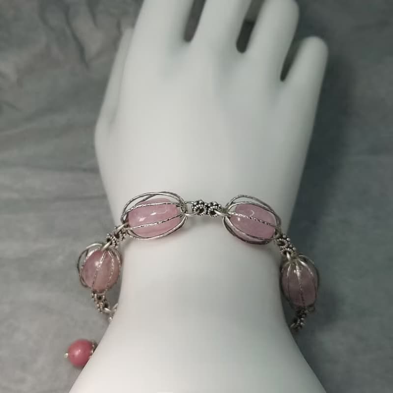 手鍊 天然 粉紅 摩根石 自然形狀 薔薇輝石 紅鈦晶 925銀飾 寶石