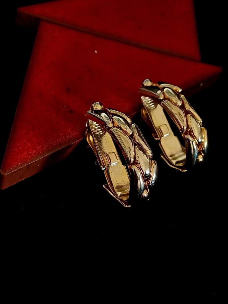 vintage jewelry  古董金色立體格紋夾式耳環