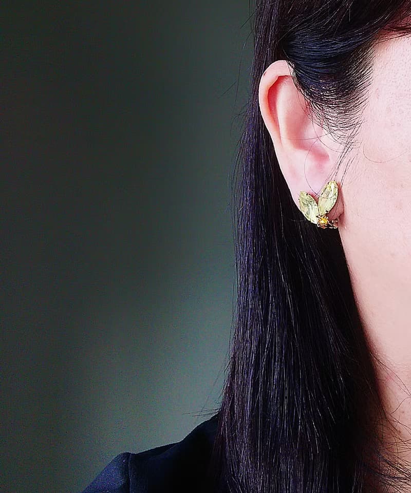 vintage jewelry  典雅淡黃馬眼萊茵 夾式耳環