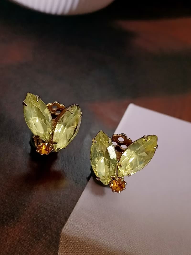 vintage jewelry  典雅淡黃馬眼萊茵 夾式耳環