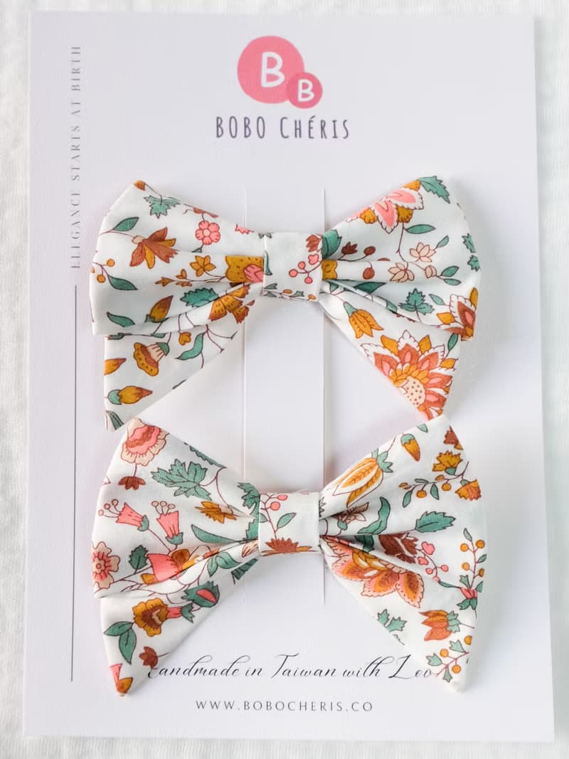 英國LIBERTY FABRICS蝴蝶結手工兒童髮夾1組2入-Grace Emily Bell