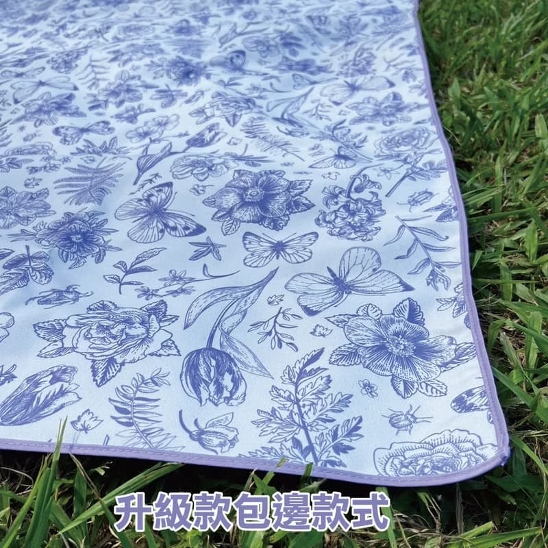 【升級款】防潑水戶外露營野餐墊(附贈同款收納袋) 紫色復古印花