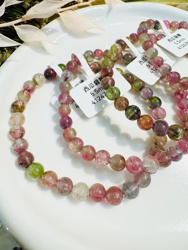 小精品天然西瓜碧璽水晶5.5mm高頻磁場旺夫石雙色碧璽
