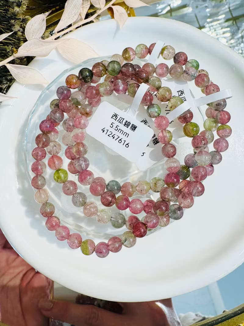 小精品天然西瓜碧璽水晶5.5mm高頻磁場旺夫石雙色碧璽