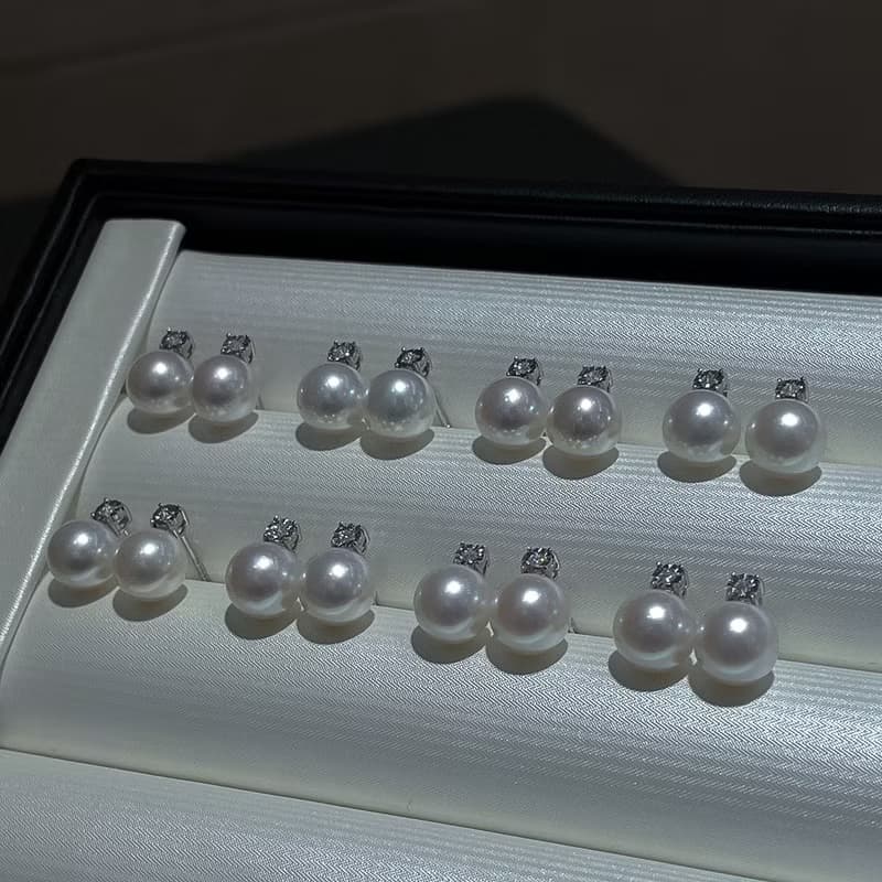 黛妃經典款akoya天然海水珍珠真珠耳釘耳環7-8.5mm18K金白