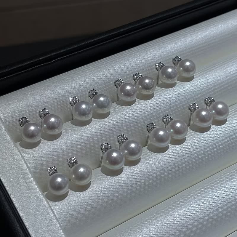 黛妃經典款akoya天然海水珍珠真珠耳釘耳環7-8.5mm18K金白