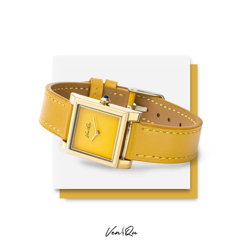 【Ven & Qu】Doris 金色黃色手錶 – 22×29 mm 不鏽鋼錶殼