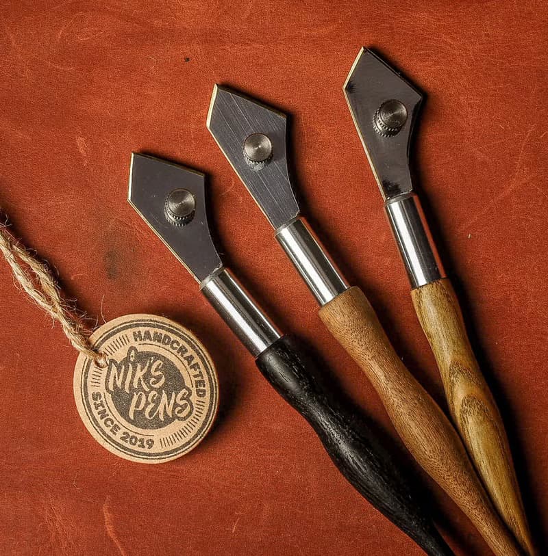 Hand made ruling pen for expressive  calligraphy/Three blades/ Handle carved