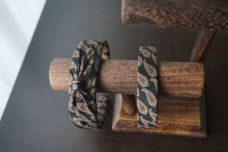 古董領帶改製手工髮箍-CHANEL香奈兒-變形蟲緹花-黑