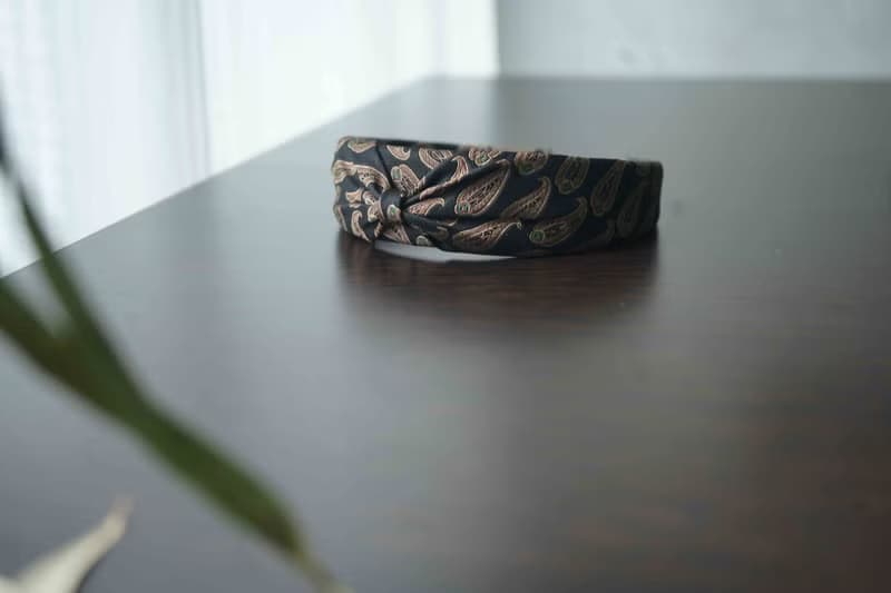 古董領帶改製手工髮箍-CHANEL香奈兒-變形蟲緹花-黑