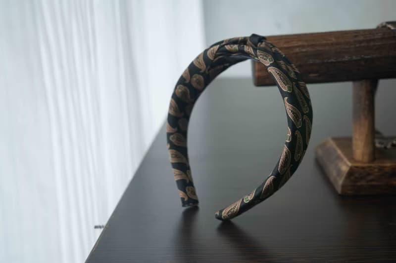 古董領帶改製手工髮箍-CHANEL香奈兒-變形蟲緹花-黑