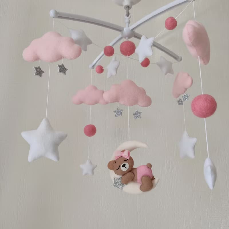 Baby mobile girl Bear on the moon nursery decor, crib mobile, baby shower gift