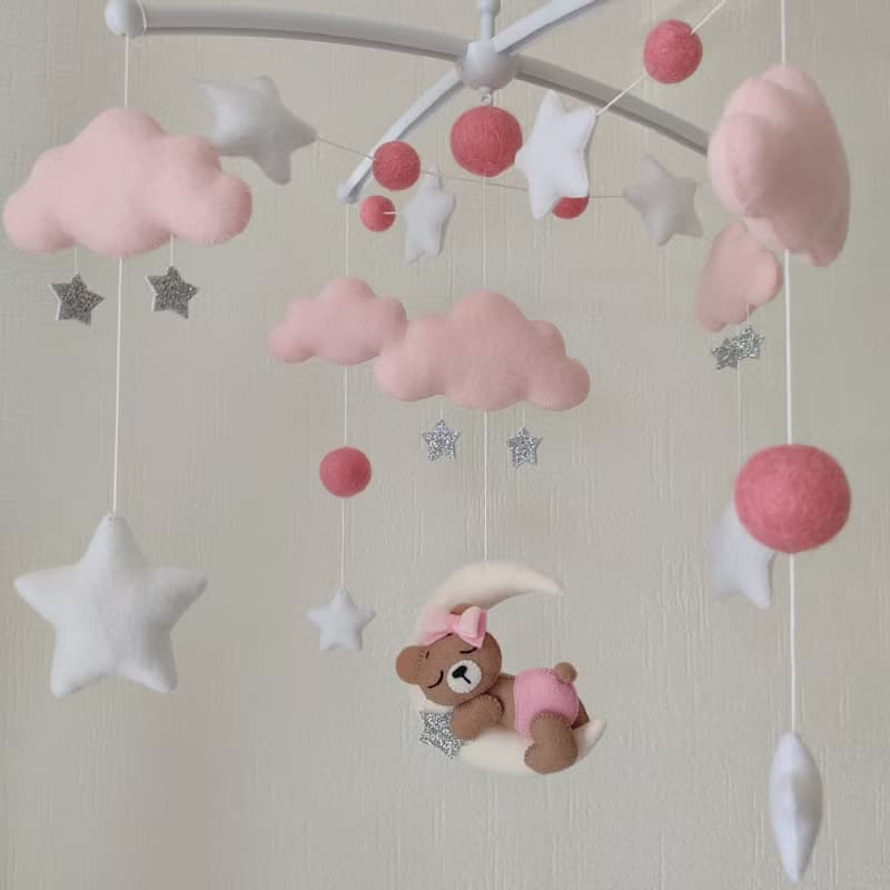 Baby mobile girl Bear on the moon nursery decor, crib mobile, baby shower gift