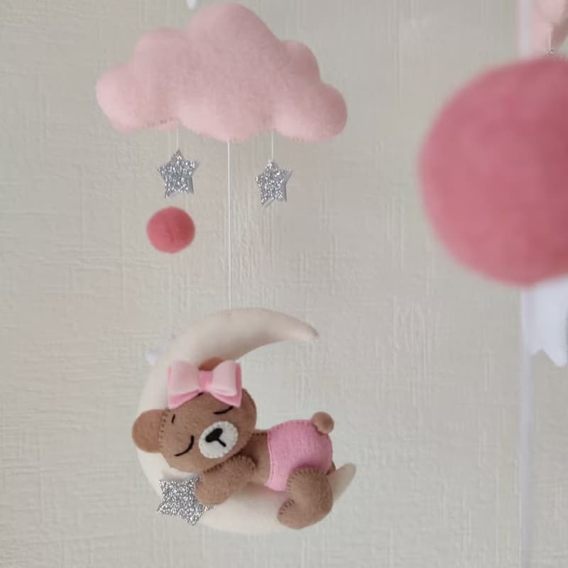 Baby mobile girl Bear on the moon nursery decor, crib mobile, baby shower gift