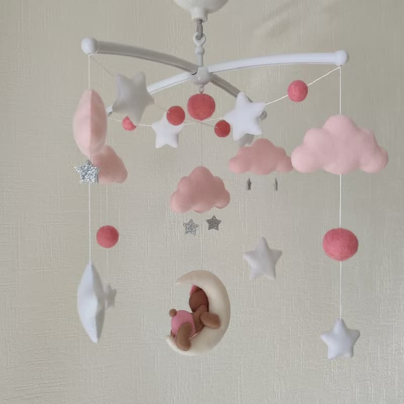 Baby mobile girl Bear on the moon nursery decor, crib mobile, baby shower gift