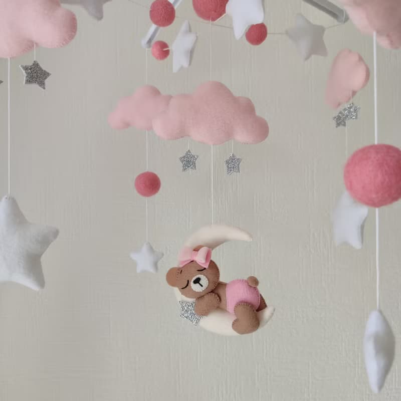 Baby mobile girl Bear on the moon nursery decor, crib mobile, baby shower gift