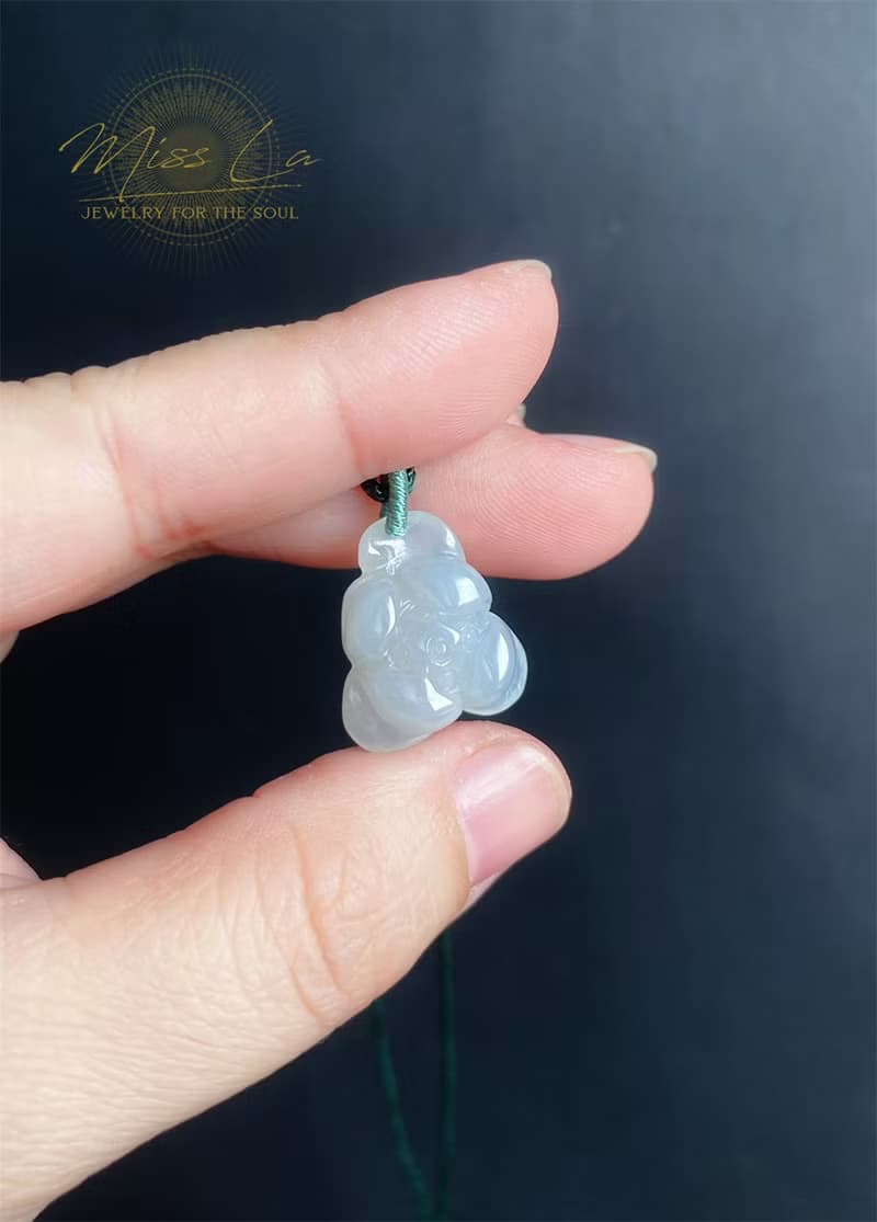 天然緬甸玉翡翠【清蓮】淡雅蓮花項鍊 禮物 招財 辟邪