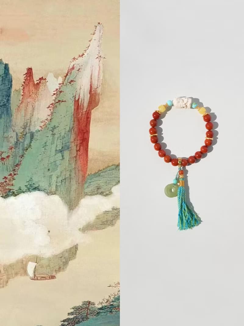 原創手工扎基拉姆猛獁南紅好運手串和田玉龍紋墜流蘇手鏈生日禮物