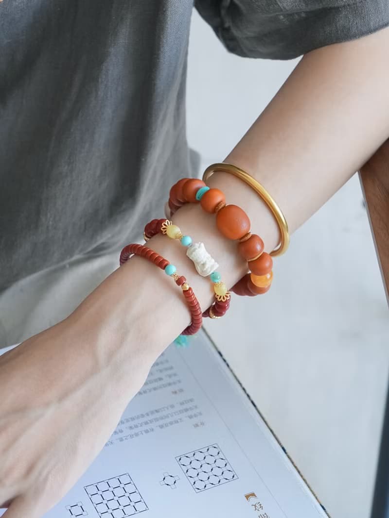 原創手工扎基拉姆猛獁南紅好運手串和田玉龍紋墜流蘇手鏈生日禮物