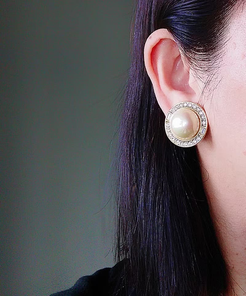 Vintage Jewelry 西洋古董飾品 優雅 都會 仿珠鑽 夾式耳環