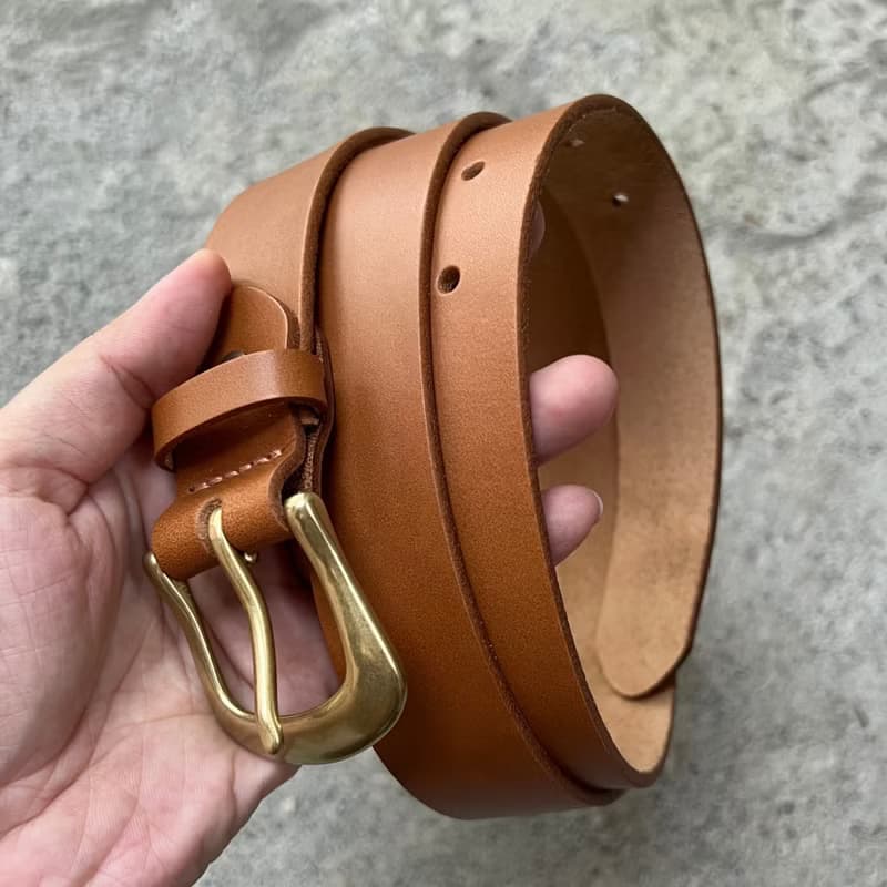 3cm寬 好耐皮帶 馬蹄頭I淺茶 義大利植鞣革真皮腰帶