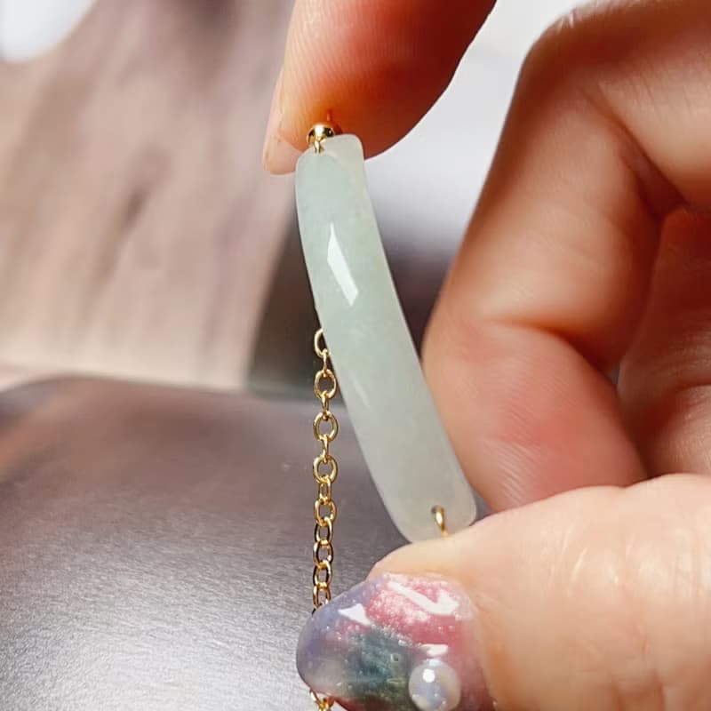 【願‧無事】冰種翡翠無事牌手鍊 14K包金 | 天然緬甸A貨翡翠 |