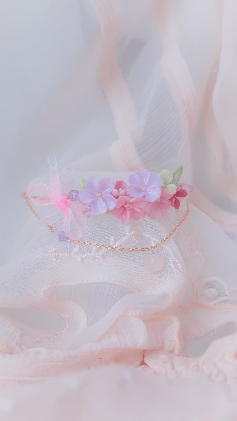 ZODIAC: 處女 X 紫羅蘭 / 花馥紫羅蘭緞帶蝴蝶結花束鍍玫瑰金手鐲