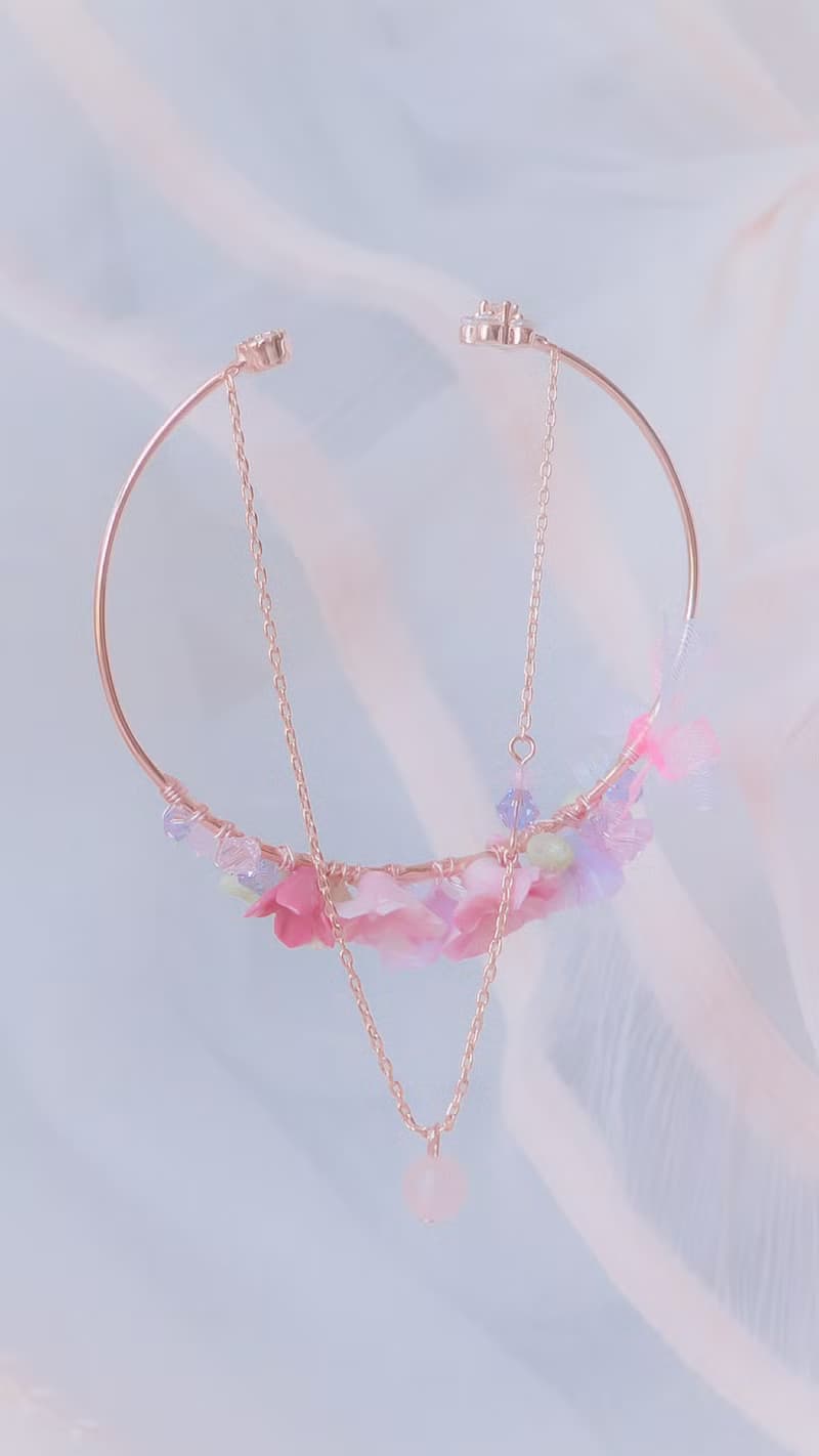 ZODIAC: 處女 X 紫羅蘭 / 花馥紫羅蘭緞帶蝴蝶結花束鍍玫瑰金手鐲