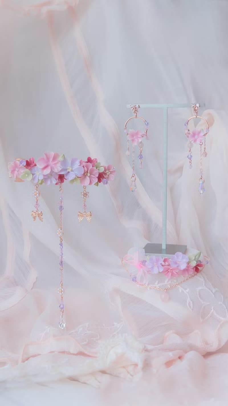 ZODIAC: 處女 X 紫羅蘭 / 花馥紫羅蘭緞帶蝴蝶結花束鍍玫瑰金手鐲
