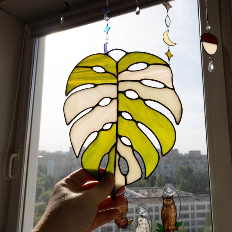 Stained glass monstera, Floral home decor, Plant lover gift