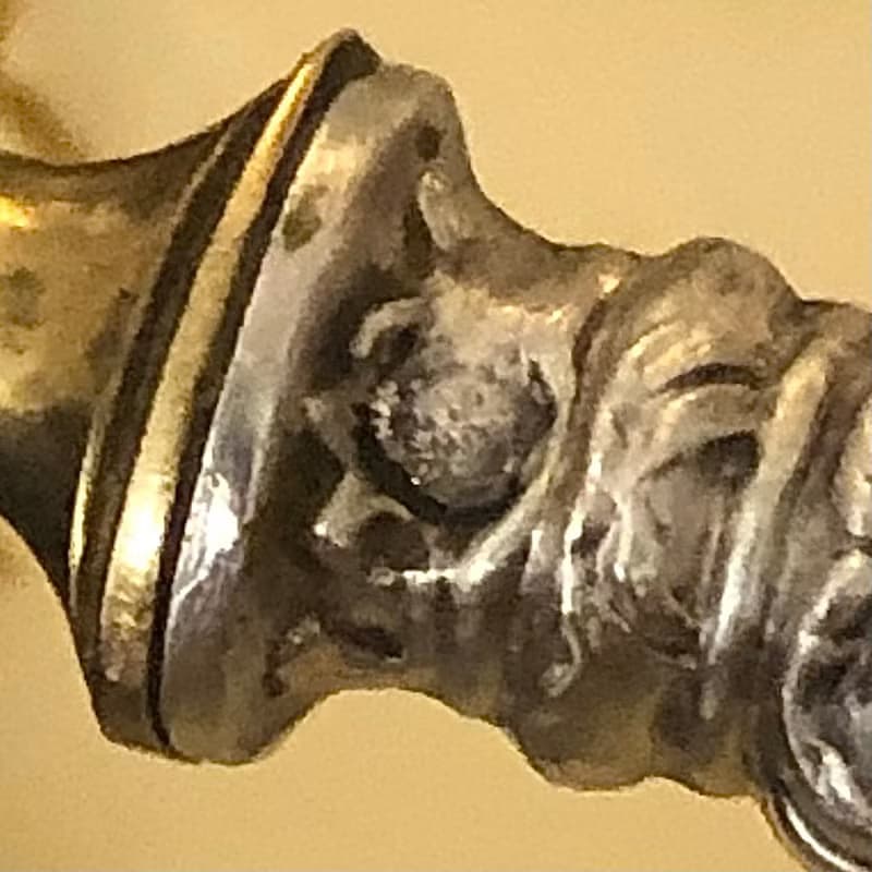 罕見完整法國百年新藝術時期-訂製款纯銀柄黃銅蛋糕側寬叉12件組