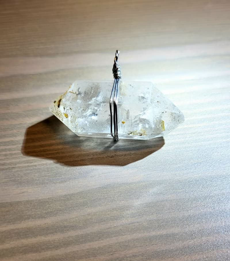 •水晶燈• 極簡 繞線天然骸骨×雙尖水晶 閃靈水晶原礦吊墜