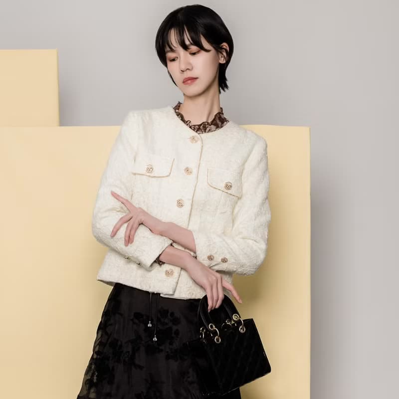 【MEDUSA】金邊米白毛呢小香風外套(M-XL) | 女西裝外套 小香風