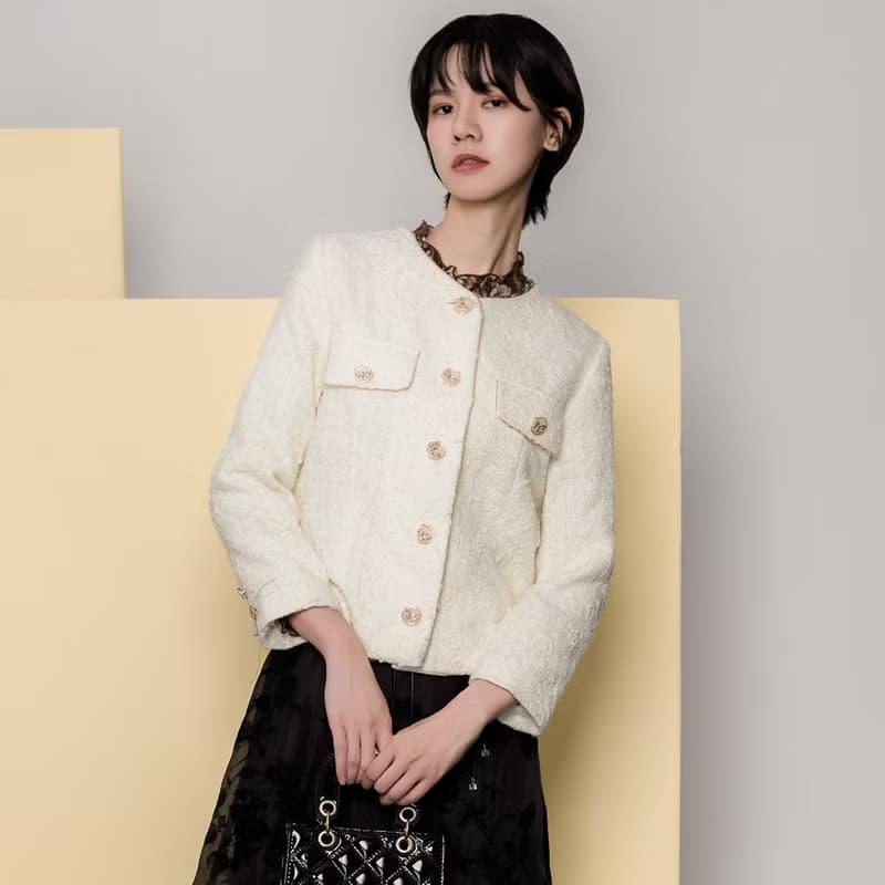 【MEDUSA】金邊米白毛呢小香風外套(M-XL) | 女西裝外套 小香風