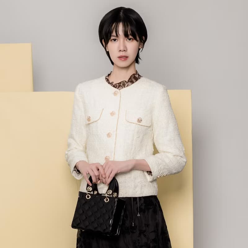【MEDUSA】金邊米白毛呢小香風外套(M-XL) | 女西裝外套 小香風