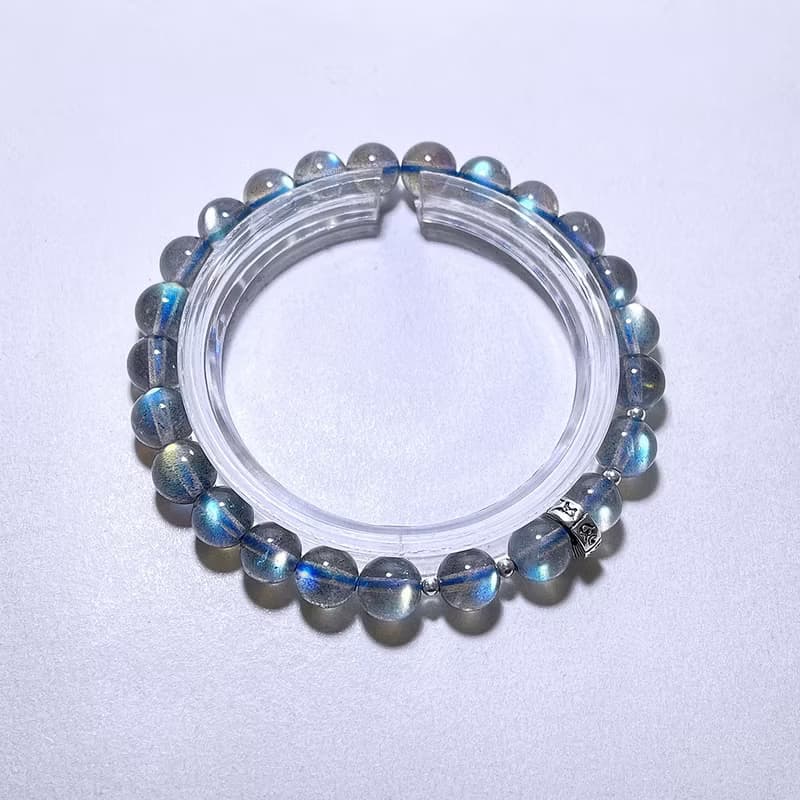 頂級 拉長石 7 mm 925純銀 手鍊