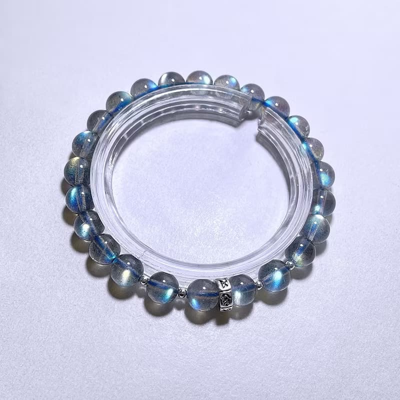 頂級 拉長石 7 mm 925純銀 手鍊