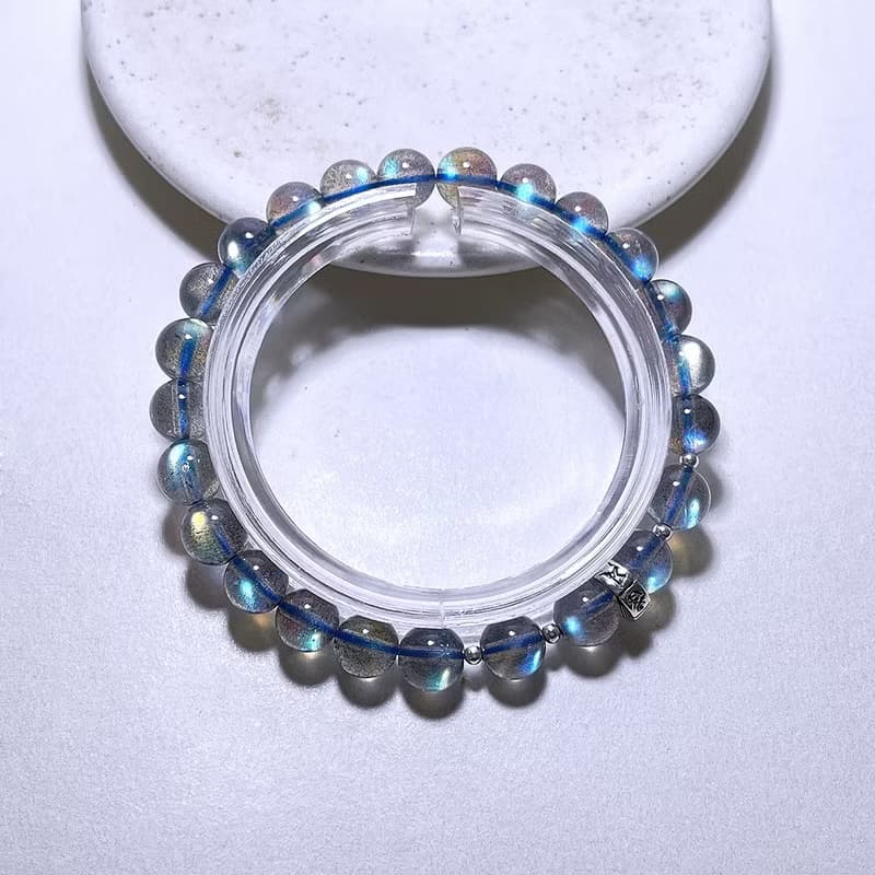 頂級 拉長石 7 mm 925純銀 手鍊