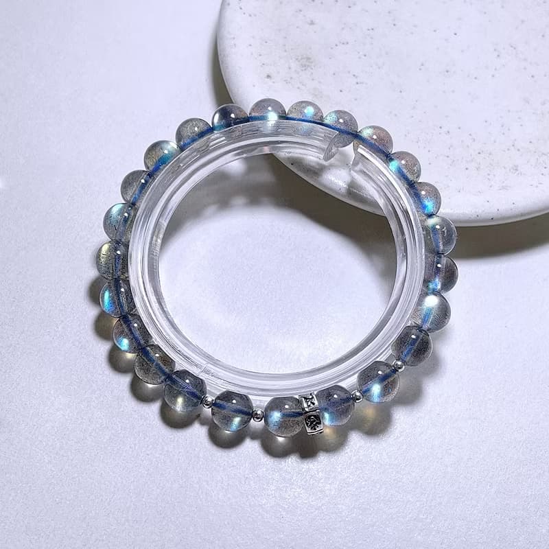 頂級 拉長石 7 mm 925純銀 手鍊