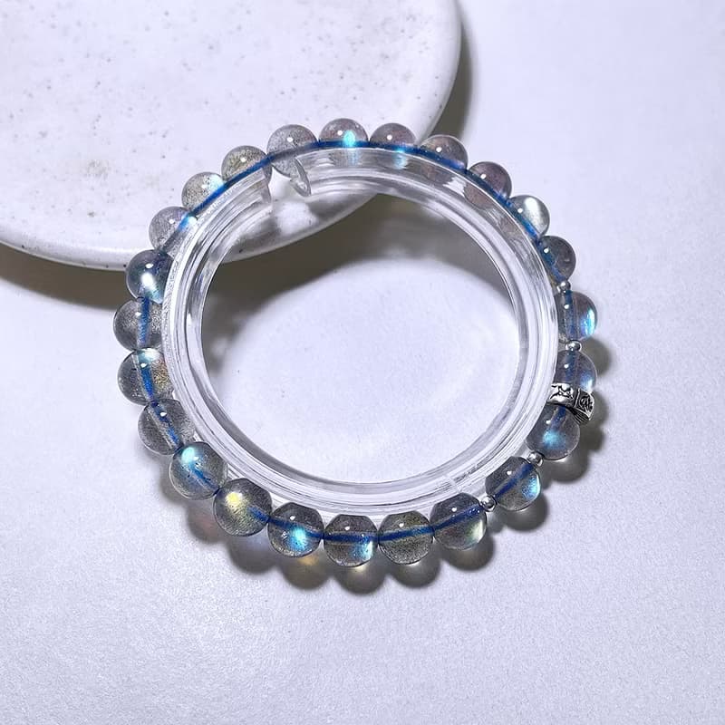 頂級 拉長石 7 mm 925純銀 手鍊