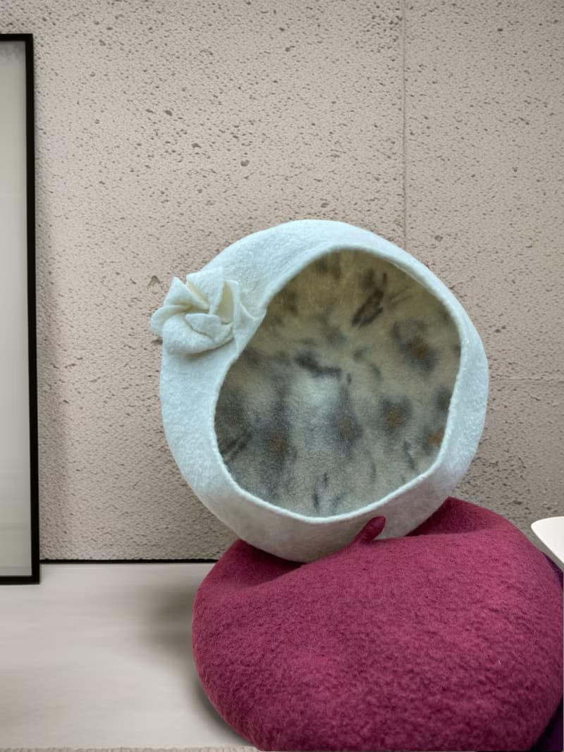 絲光美麗諾羊毛貝蕾帽 -  冰原雪影