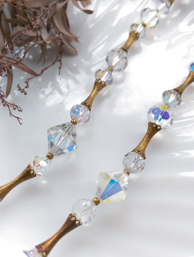 【西洋古董飾品】北極光 串珠 流蘇 透明珠珠鍊 項鍊