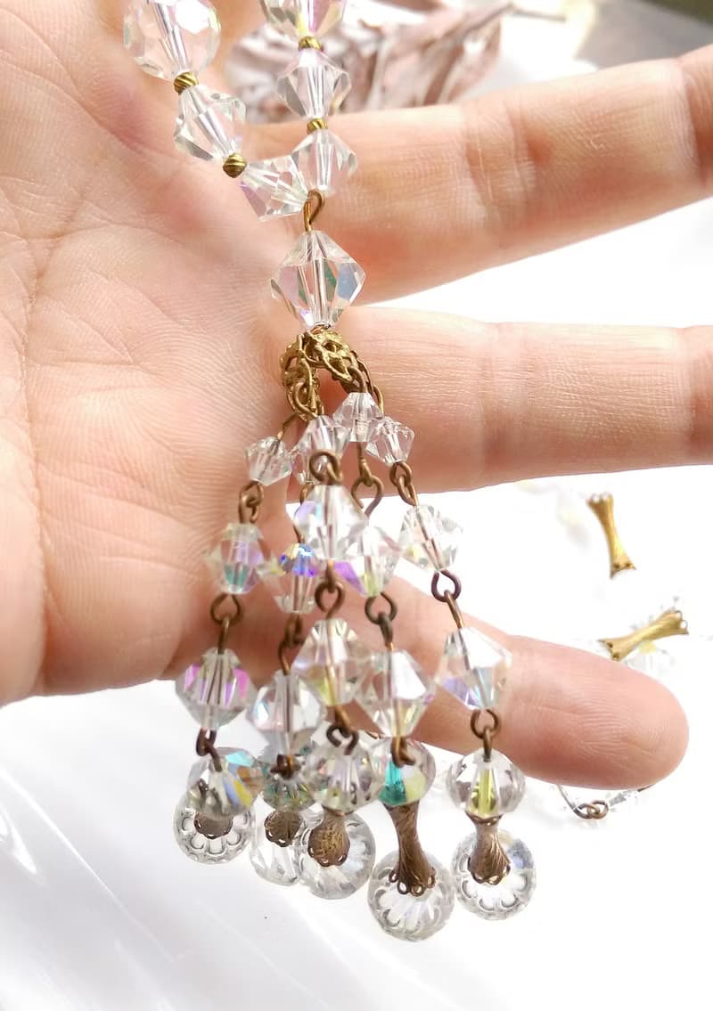 【西洋古董飾品】北極光 串珠 流蘇 透明珠珠鍊 項鍊