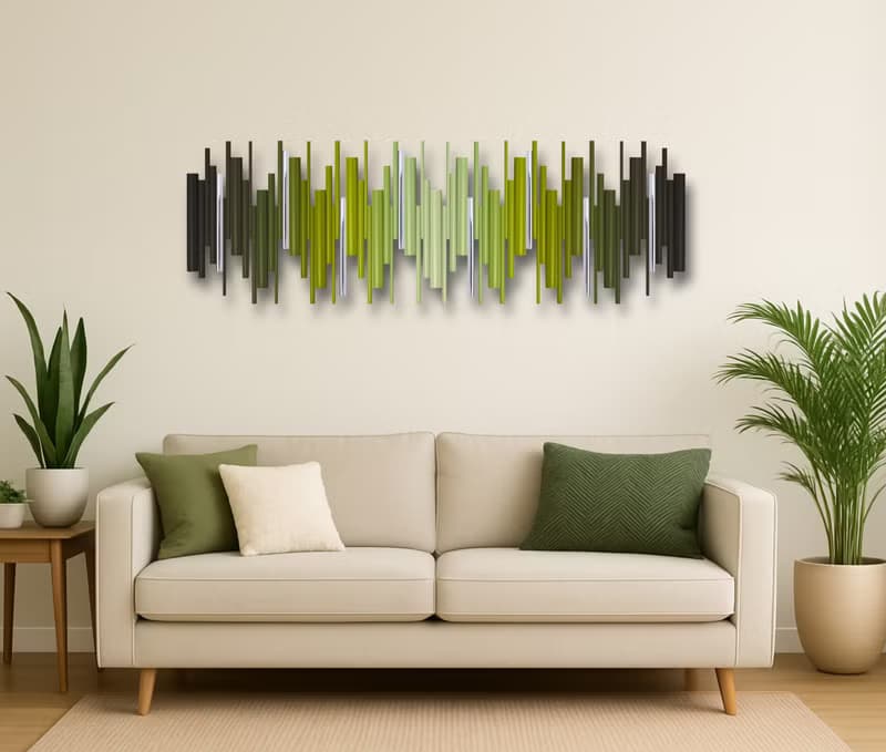 橄欖綠與鉻金圓柱壁掛雕塑 – 現代3D立體壁飾