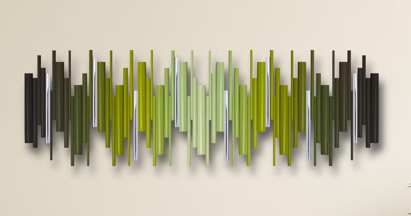 橄欖綠與鉻金圓柱壁掛雕塑 – 現代3D立體壁飾