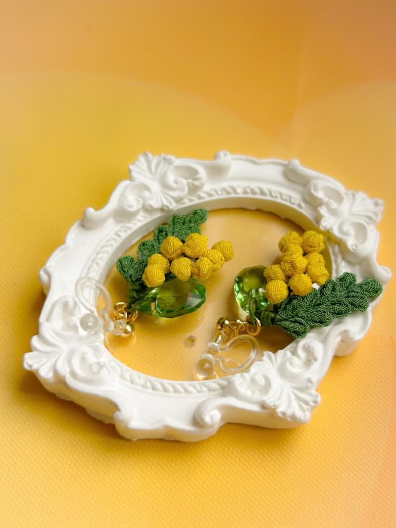 細工布花 金合歡 mimosa 耳環/耳夾